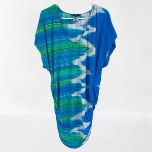 Carmen Marc Valvo Swimwear Beach Cover Up Green Blue Zig Zag Pattern